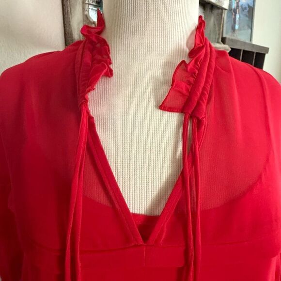 Sandro Womens Sheer Detachable Slip Ruffled Georgette Midi Dress Red Size 40 - Picture 10 of 16